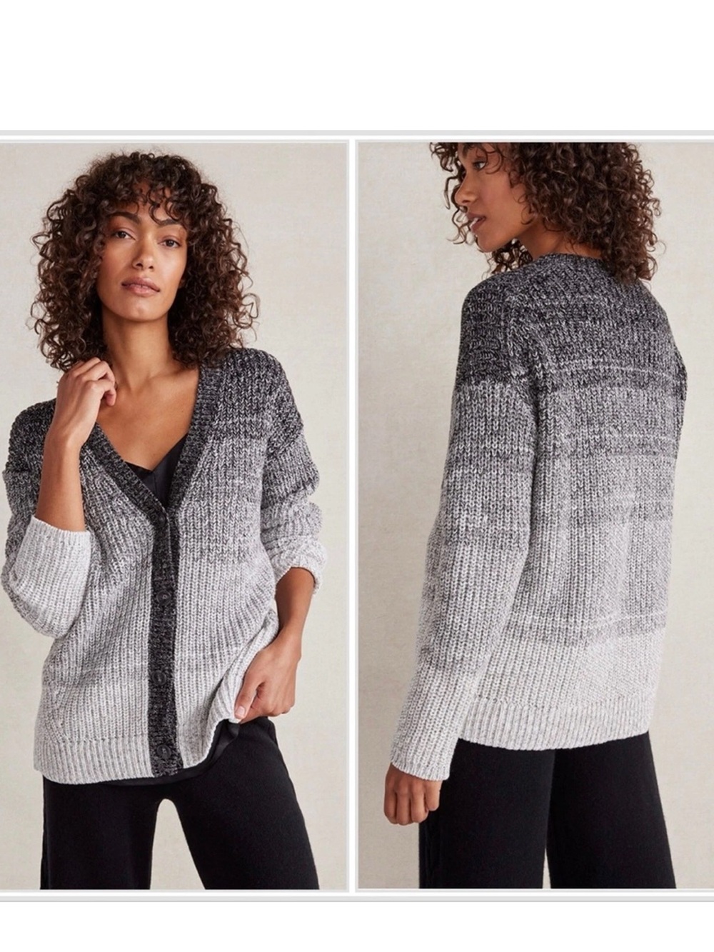 Haven Well Organic Cotton Ombré Shaker Stitch Cardigan Black White Oversized XL